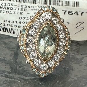Bellarri prasiolite marquise halo ring in sterling silver with gold accents